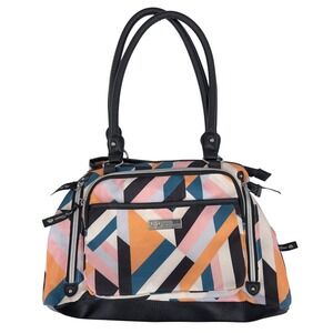 Lily‎ Bloom Maggie Geometric Print Top Handle Organizer Satchel Nylon Preppy